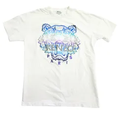 美品 KENZO ケンゾー タイガー 刺繍 Tシャツ カットソー クルーネック 半袖 XS ホワイト×ブルー系 メンズ 古着 中古 USED