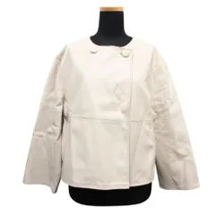 ZARA ザラ フェイクレザー ジャケット ブルゾン 革ジャン ノーカラー S ベージュ レディース 古着 中古 USED