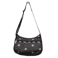 良品 LesportSAC レスポートサック ナイロン ショルダー バッグ 鞄 ドット リボン プリント ブラック×ライトピンク レディース 古着 中古 USED