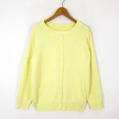 プロバドール Provador アンサンブル ツインニット コットン カーディガン クルーネック 長袖 トップス 花柄 カットワーク レース シアー シフォン レイヤード 切替 半袖 3L 黄 イエロー オフ白 大きいサイズ