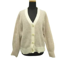 美品 NANO universe ナノユニバース シャドーストライプ Vネックニット カーディガン セーター F ベージュ レディース 古着 中古 USED