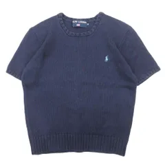 良品 90s 90年代 RALPH LAUREN POLO SPORT ラルフローレン ポロスポーツ 半袖 コットンニット ポニー刺繍 M 紺 ネイビー レディース 古着 中古 USED