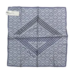 未使用 DIOR ディオール CD ダイヤモンド ロゴ 総柄 スカーフ ストール ショール シルク100％ グレー ネイビー メンズ レディース 古着 中古 USED