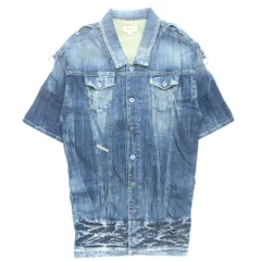 美品 DIESEL ディーゼル デニム ジャケット ワンピース オールインワン ロールアップ ダメージ加工 半袖 サイズS インディゴブルー レディース 古着 中古 USED