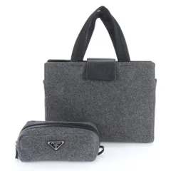 美品 プラダ トライアングルロゴ ポーチ 付 トート バッグ 肩掛け ショルダー ハンド グレー A4 レディース REM DV40-4【中古】