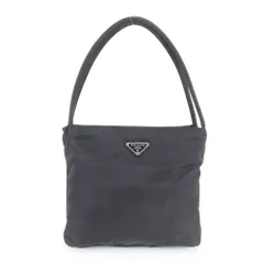 美品 プラダ テスート ナイロン トライアングルロゴ レザー トート バッグ 肩掛け ショルダー ブラック レディース RWM DV48-1【中古】