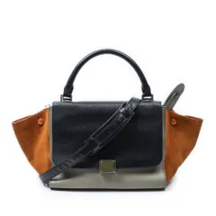[中古] CELINE セリーヌスモール三色トラぺズ黒、グレー、オレンジカーフスキンレザーAB