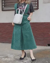 2way Corduroy Flare Jumper Skirt (green)のサムネイル