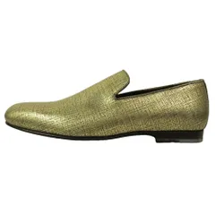 未使用 JIMMY CHOO ジミーチュウ メタリック レザー ローファー ツイード柄 シューズ スリッポン ローカット 靴 41 ゴールド メンズ 古着 中古 USED