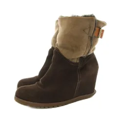 ファビオルスコーニ FABIO RUSCONI インヒールムートンブーツ ショートブーツ スエード ベルト 茶 ブラウン ベージュ /KU