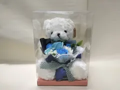 くま　シャボンフラワー　ぬいぐるみ　フラワーアレンジメント　母の日　プレゼント　インテリア　青
