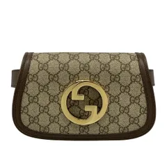 GUCCI(グッチ) ウエストポーチ美品  インターロッキングG/GGプラス・GGスプリーム 703807 ダークブラウン×ベージュ レザー