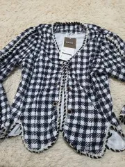 新品/魅力的なハウンドトゥースパターン ツイード ジャケットです。ブラック＆ホワイト カラーに