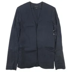 美品 theory セオリー リネン フロントオープン ノーカラージャケット ブレザー 羽織 アウター 0 濃紺 ダークネイビー レディース 古着 中古 USED