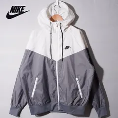 ナイキ NIKE ウインドランナー ナイロンジャケット L ホワイト グレー ロゴ刺繍 ストリート スポーツミックス オーバーサイズ ビッグシルエット 古着 G363