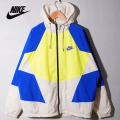 ナイキ NIKE  ウインドランナー ナイロンジャケット L ホワイト ブルー イエロー ロゴ刺繍 マルチカラー 90s 風 ラグラン ウインドブレーカー ストリート オーバーサイズ 古着 G367
