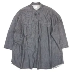 美品 CIAOPANIC TYPY x Lee チャオパニックティピー リー オーバーサイズ デニムシャツ カットオフ バンドカラー F 黒 レディース 古着 中古 USED