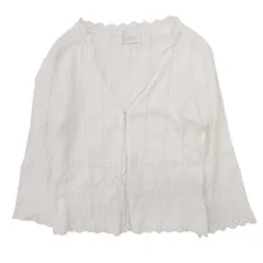 美品 Harrods ハロッズ コットンニット カーディガン ボレロ 羽織 カットソー トップス 透かし編み 七分袖 2 白 ホワイト レディース 古着 中古 USED