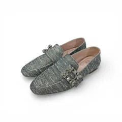 ロジェヴィヴィエ Roger Vivier MOCASSINO RV BROCHE ローファー 革靴 靴 シューズ ツイード ライトブルー ストラスバックル ビジューのサムネイル