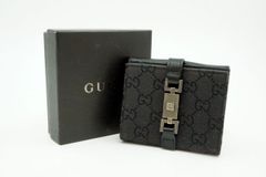 GUCCI グッチ 財布 ジャッキー 035 2888 2129 ブラック GGキャンバス×レザー レディース 二つ折り財布 シルバー金具 【本物保証】 グッチ ジャッキー 二つ折り コンパクト 財布 サイフ 035・2888・2129