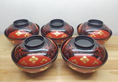 漆器　秀衡塗　木椀　5客　未使用　箔椀　箱無し　刳り貫き椀 漆器 秀衡塗 木椀 5客 未使用 箔椀 箱無し 刳り貫き椀 - メルカリ