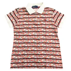 美品 FRED PERRY フレッドペリー 花柄 ボーダー ポロシャツ カットソー ロゴ 刺繍 半袖 S レッド系 レディース 古着 中古 USED