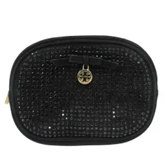 美品 TORY BURCH トリーバーチ スエード レザー ポーチ 小物入れ ロゴ ラインストーン 黒 ブラック レディース 古着 中古 USED