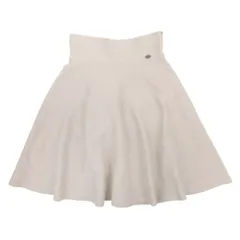 美品 15年製 FOXEY フォクシー 33783 ニット フレア スカート ナイロン 膝丈 ハーフ ロゴプレート 38 ベージュ レディース 古着 中古 USED