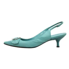 良品 JILL STUART ジルスチュアート レザー パンプス サンダル ミュール バックストラップ ハート ポインテッドトゥ 23cm ブルー系 レディース 古着 中古 USED