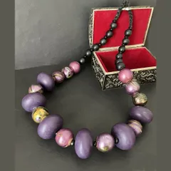 {イギリス} Vintage 深紫×金彩マット 英国ヴィンテージビーズネックレス