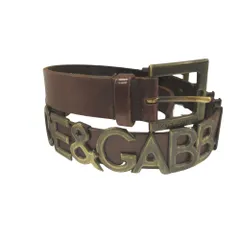 良品 DOLCE&GABBANAドルチェ&ガッバーナ ドルガバ ダブルバックル ベルト レザー ロゴ 40/80 茶 ブラウン メンズ 古着 中古 USED