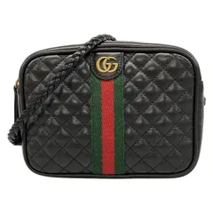 GUCCI(グッチ) ショルダーバッグ GGマーモント/シェリー 536441 黒×グリーン×レッド キルティング/ミニバッグ レザー
