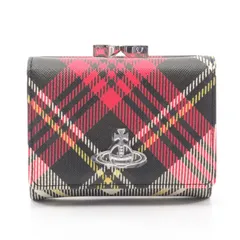 Vivienne Westwood ヴィヴィアンウエストウッド SMALL FRAME WALLET BIOGREEN SAFFIANO PRINTED 3 がま口 タータンチェック 三つ折り財布