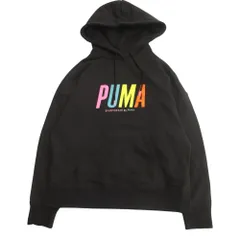美品 PUMA プーマ パーカー スウェット フーディ プルオーバー プリント M 黒 ブラック レディース 古着 中古 USED
