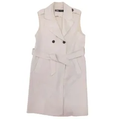 美品 ZARA ザラ フェイクスエード ロングベスト ジレ ノースリーブ トレンチコート ジャケット アウター 羽織 XS ライトベージュ レディース 古着 中古 USED