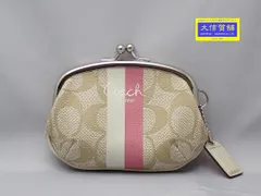 COACH コーチ マルチストライプ がま口 コインケース 小物入れ  ベージュ 中古B+ 【送料無料】 A-9234【質屋出品】