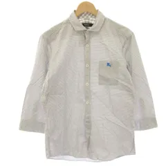 バーバリーブラックレーベル BURBERRY BLACK LABEL カジュアルシャツ 2 白 ホワイト グレー チェック 七分袖 D1M14-513-04 /HN
