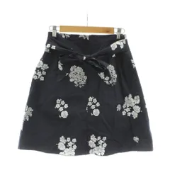 マックス&コー MAX&CO. フレアスカート ひざ丈 42 紺 ネイビー 花柄 /RR