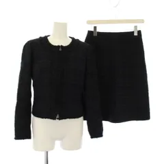 ルネ Rene ツイードスーツ ノーカラージャケット ひざ丈スカート 34 黒 6913030 /KH