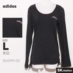 美品 adidas トップス カットソー　長袖　ドット柄　刺繍　ギャザー　綿100％