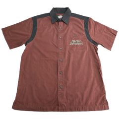 00年代 HARLEY DAVIDSON ハーレーダビッドソン 半袖シャツ モーターサイクル ワインレッド(メンズ M)中古 古着 X9340