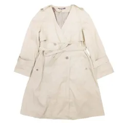 美品 BRAHMIN ブラーミン Vネック カラーレス トレンチコート ジャケット アウター ライナー付き コットン 38 ベージュ レディース 古着 中古 USED