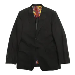 良品 PAUL SMITH ポールスミス テーラード ジャケット ブレザー 裏花柄 ウール 本切羽 ステッチ L 黒 ブラック メンズ 古着 中古 USED