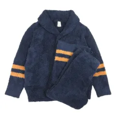 美品 gelato pique ジェラートピケ もこもこ ライン パンツ カーディガン セットアップ ルームウェア パジャマ ネイビー レディース 古着 中古 USED