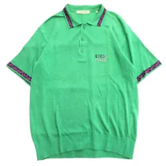 良品 GREEN CLUBS グリーンクラブ リネン ニット ポロシャツ カットソー ロゴ 半袖 4 大きいサイズ グリーン系 メンズ 古着 中古 USED