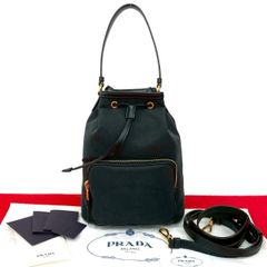 ほぼ未使用 保存袋付き PRADA プラダ ロゴ キャンバス レザー 本革 巾着 2way ハンドバッグ ミニ ショルダーバッグ ブラック  11359 ほぼ未使用 保存袋付き PRADA プラダ ロゴ キャンバス レザー 本革