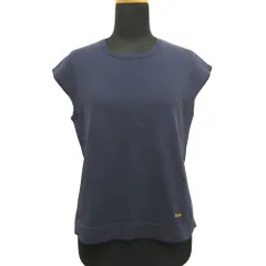 美品 BLUE LABEL CRESTBRIDGE ブルーレーベルクレストブリッジ ベスト ノースリーブ ニット セーター ロゴ プレート 38 ネイビー レディース 古着 中古 USED