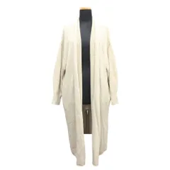 良品 23区 オンワード樫山 コットン ニット ロング カーディガン ボタンレス ショールカラー 長袖 44 大きいサイズ ベージュ レディース 古着 中古 USED