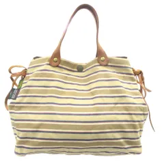 IL BISONTE イルビゾンテ ハンド バッグ 鞄 レザー キャンバス ロゴ ボーダー ベージュ レディース 古着 中古 USED