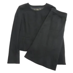 新品同様 リフレクト Reflect ウール セットアップ スーツ ノーカラー ジャケット フレア スカート ひざ丈 長袖 黒 ブラック レディース 古着 中古 USED